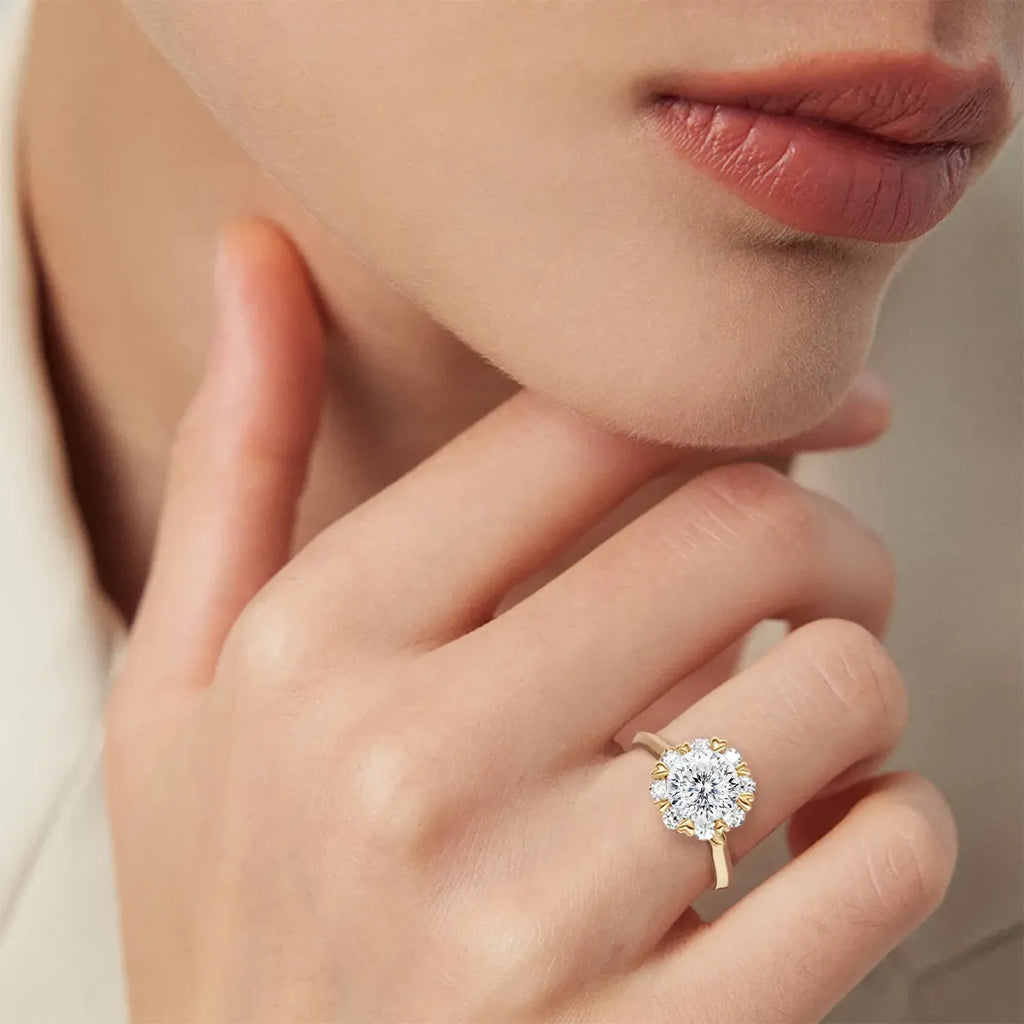 Amour Heart-Prong Halo Engagement Ring