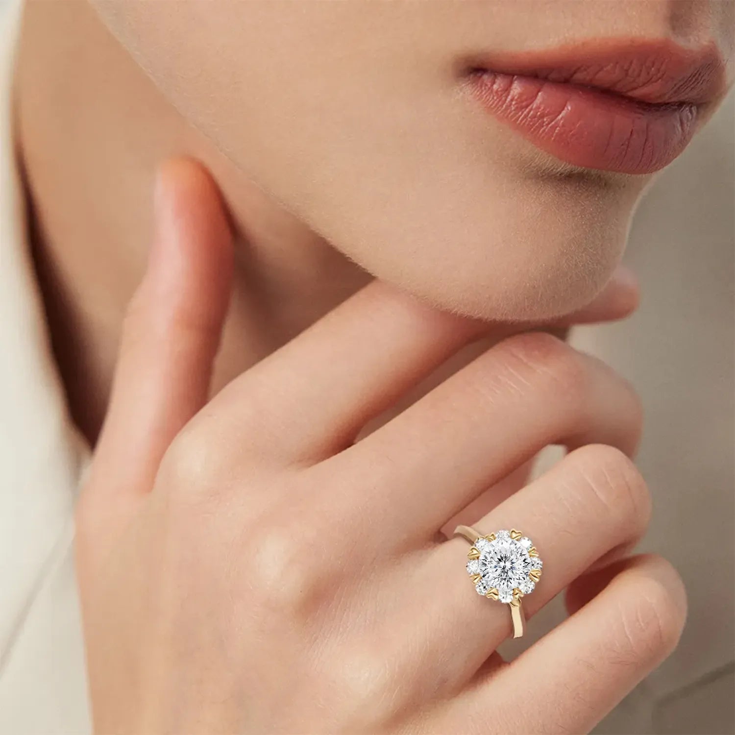 Amour Heart-Prong Halo Engagement Ring