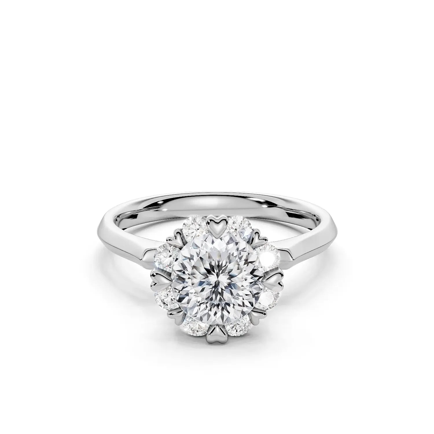 Amour Heart-Prong Halo Engagement Ring